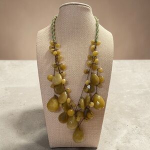 Chan Luu 925 Silver Multi-Faceted Yellow Jadeite Statement Necklace